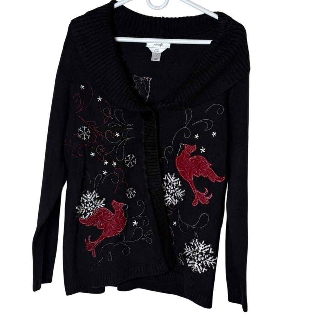 CJ Banks Embroidered Beaded Cardinal Bird Cardigan Sweater Cottagecore Folk XL